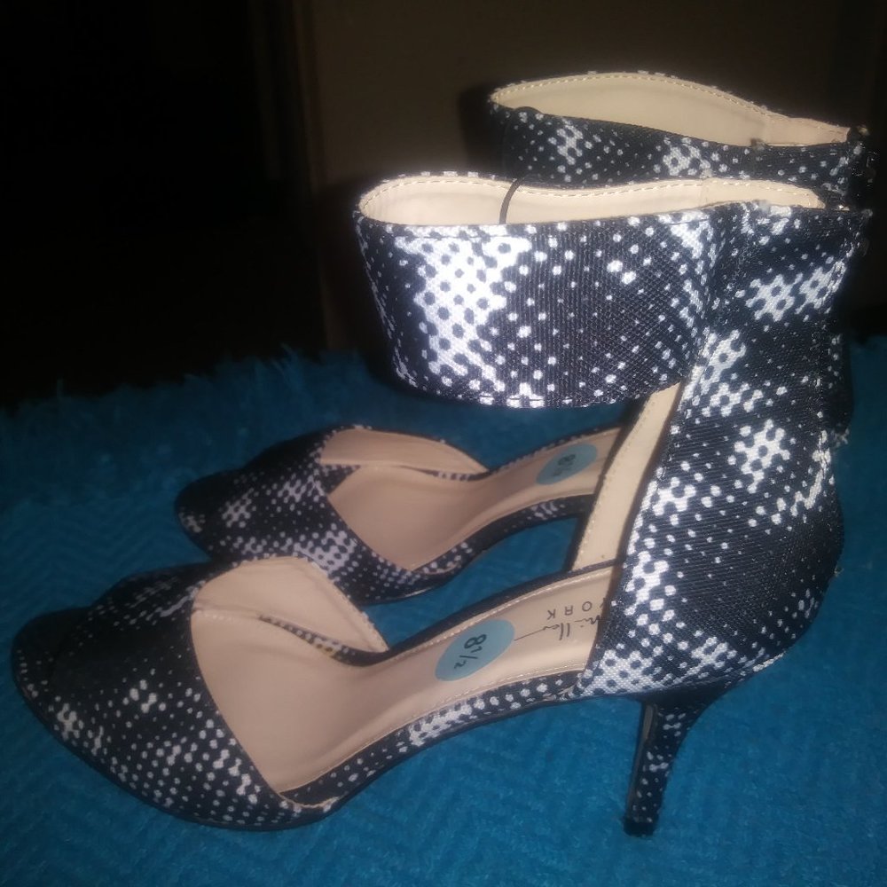 Nicole Miller Black and White Pump with Ankle Straps